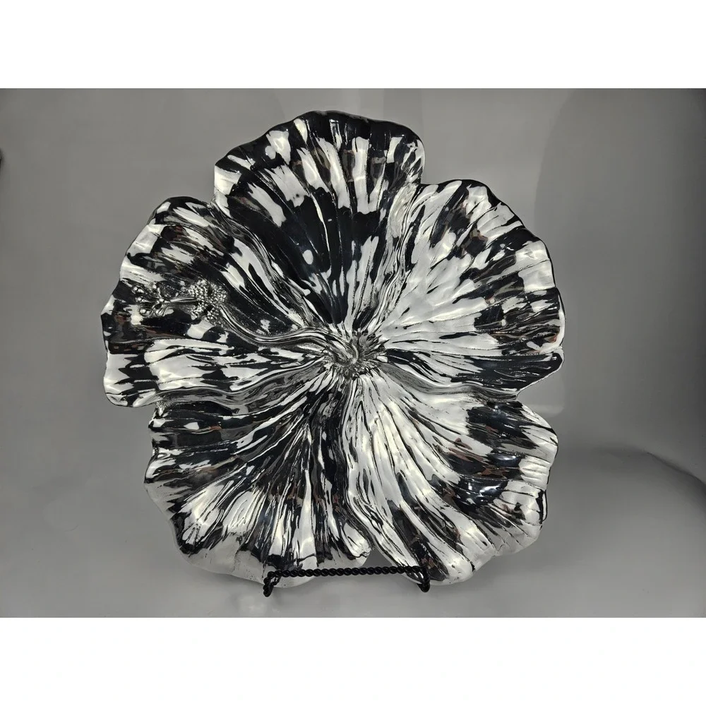 Beatriz Ball ALMA Hibiscus Handmade Polished Aluminum Bowl Platter Dust Bag